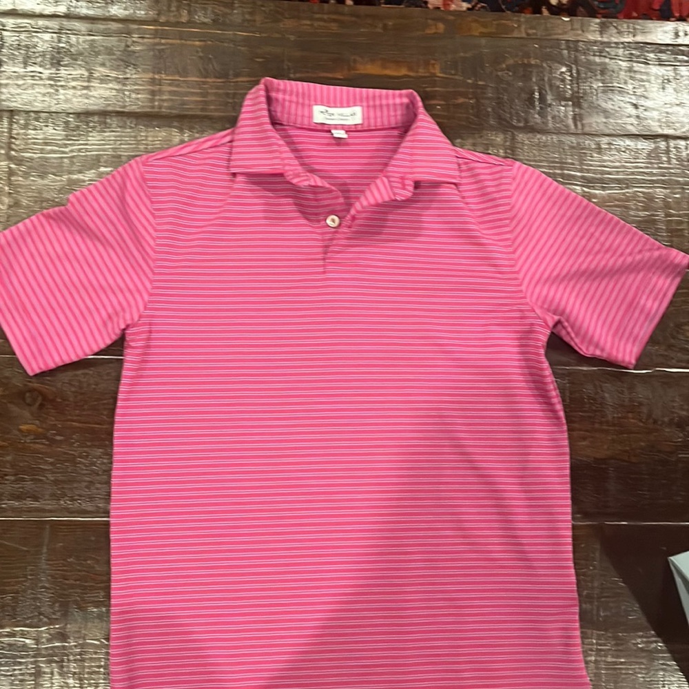 Medium Peter Millar pink and gray polo shirt. Worn twice. Great condition.